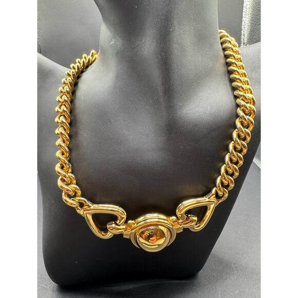 Monet Jewelry - Vintage MONET Gold Tone Dome Pendant Chunky Link Necklace Hook Closure 17.5"
